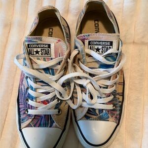 Converse Floral Low Top Sneakers - White, Blue, Pink, Tan